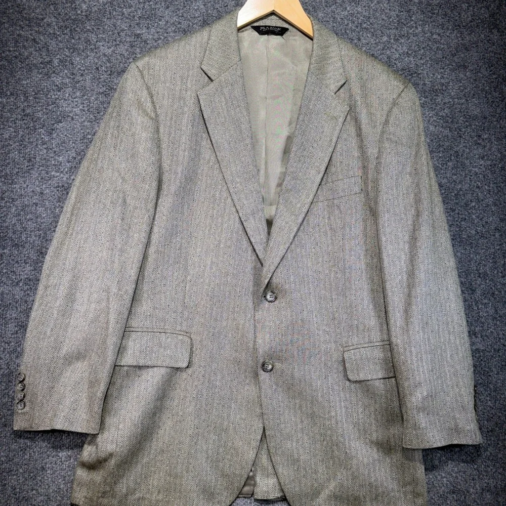 Jos. A. Bank Herringbone Sport Coat Mens 42R Tan 100% Silk Blazer 2-Button
